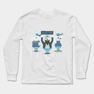 Dream Team. Illustration For Kids. Bear, Duck & Captain. Nautical Theme Long Sleeve T-Shirt